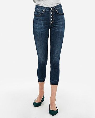 high waisted button fly cropped jean leggings | Express