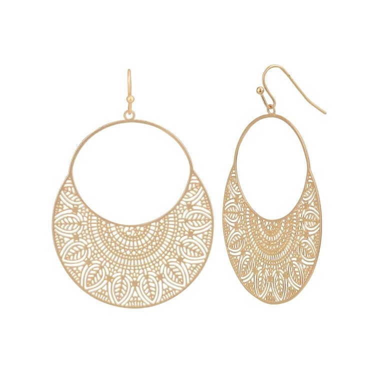 Time and Tru Women's Gold Tone Filigree Metal Drop Earring | Walmart (US)