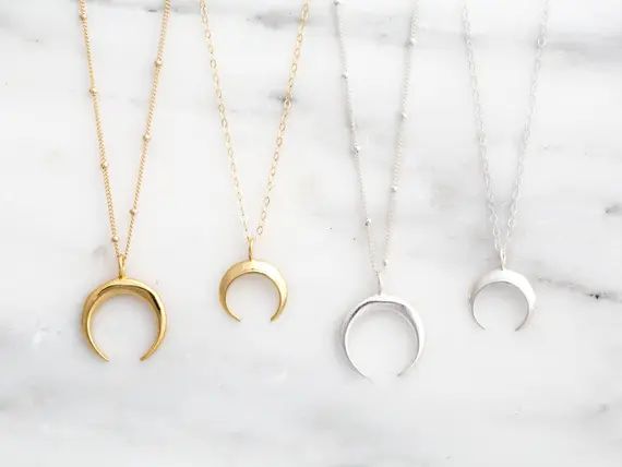 14k Gold Filled Horn Necklace / Gold Horn Necklace / Sterling Silver Horn Necklace / Crescent Moo... | Etsy (US)
