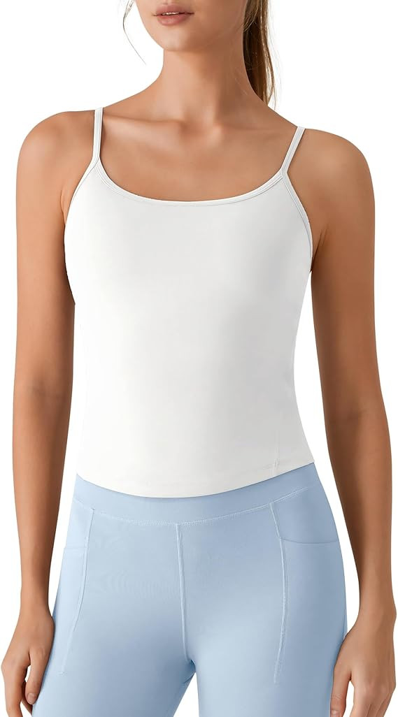 G4Free BareFeel Built in Bra Camisole Tops Yoga Workout Removable Padded Cami Spaghetti Strap Pil... | Amazon (US)