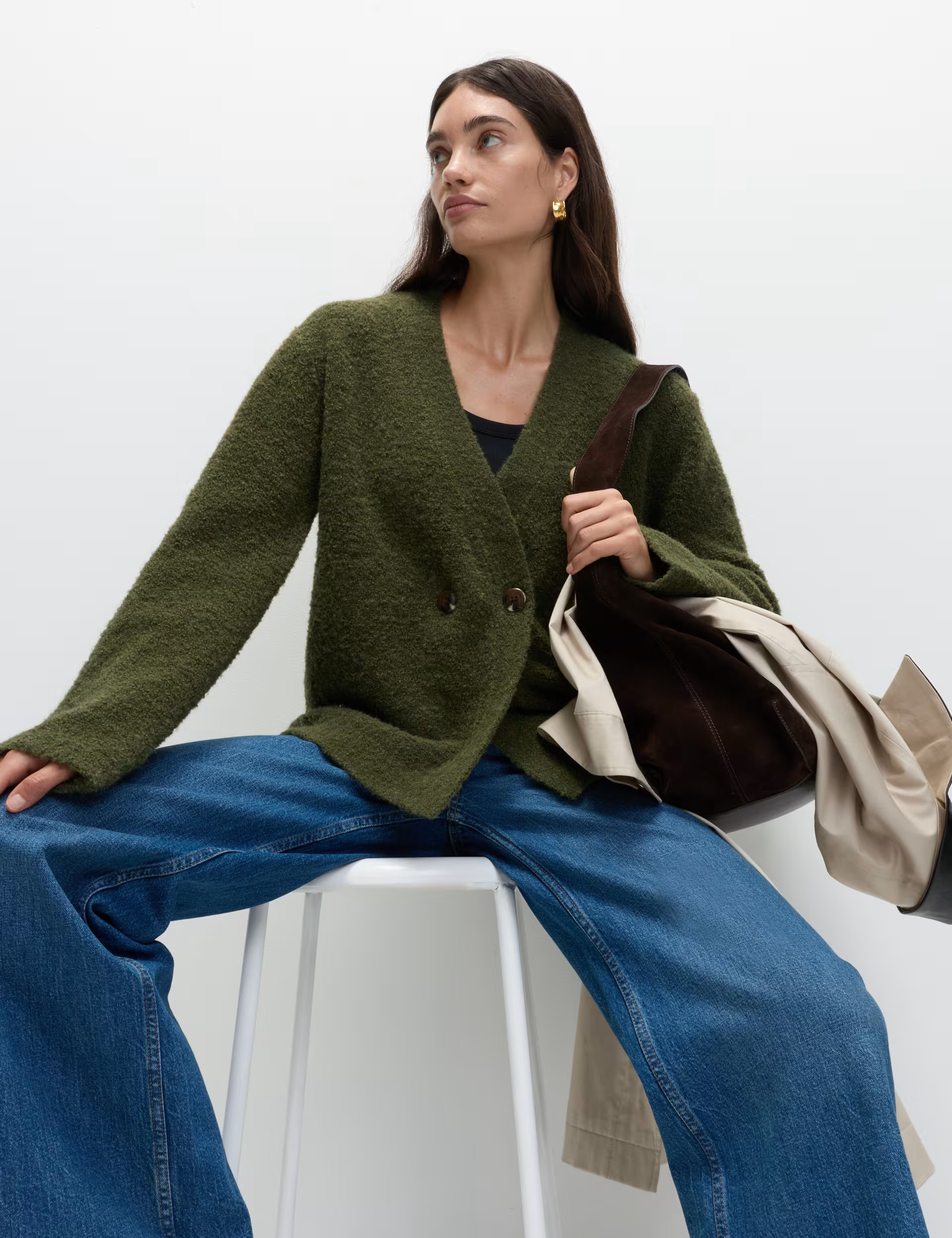 Bouclé V-Neck Button Front Cardigan with Wool | Marks & Spencer (UK)