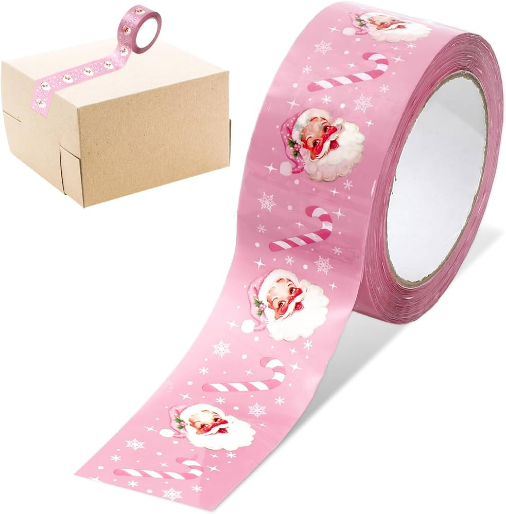 109 Yard Christmas Packing Tape Pink Santa Claus Candy Cane Decorative Sticky Wrapping Tape for W... | Amazon (US)