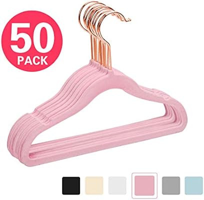 MIZGI Premium Kids Velvet Hangers (Pack of 50) with Copper/Rose Gold Hooks,Space Saving Ultra Thi... | Amazon (US)