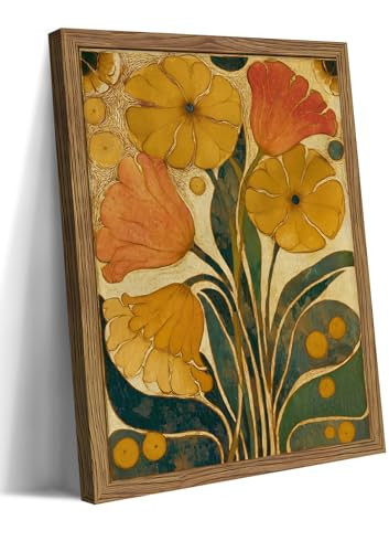 Framed Vintage Art Nouveau Floral Wall Art, Yellow and Orange Flower Canvas Print, Retro Rustic Botanical Artwork, Elegant Nature Wall Decor for Living Room Bedroom Office 8x10in | Amazon (US)