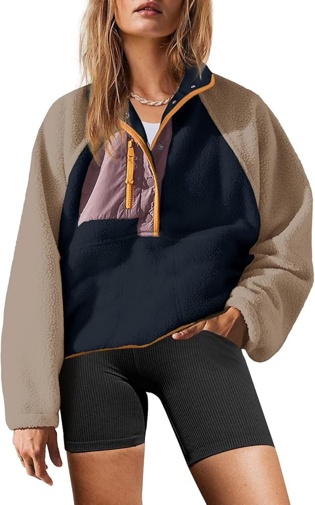 Yanekop Womens Fuzzy Fleece Pullover Sherpa Sweatshirt Long Sleeve Button Down Sweater Jacket wit... | Amazon (US)
