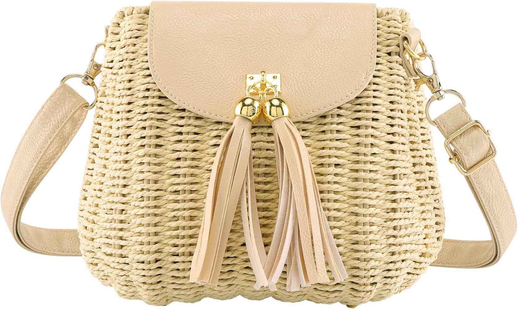 Ayliss Women Straw Crossbody Handbag Clutch Straw Shoulder Handbag Purse Rattan Summer Beach Woven H | Amazon (US)