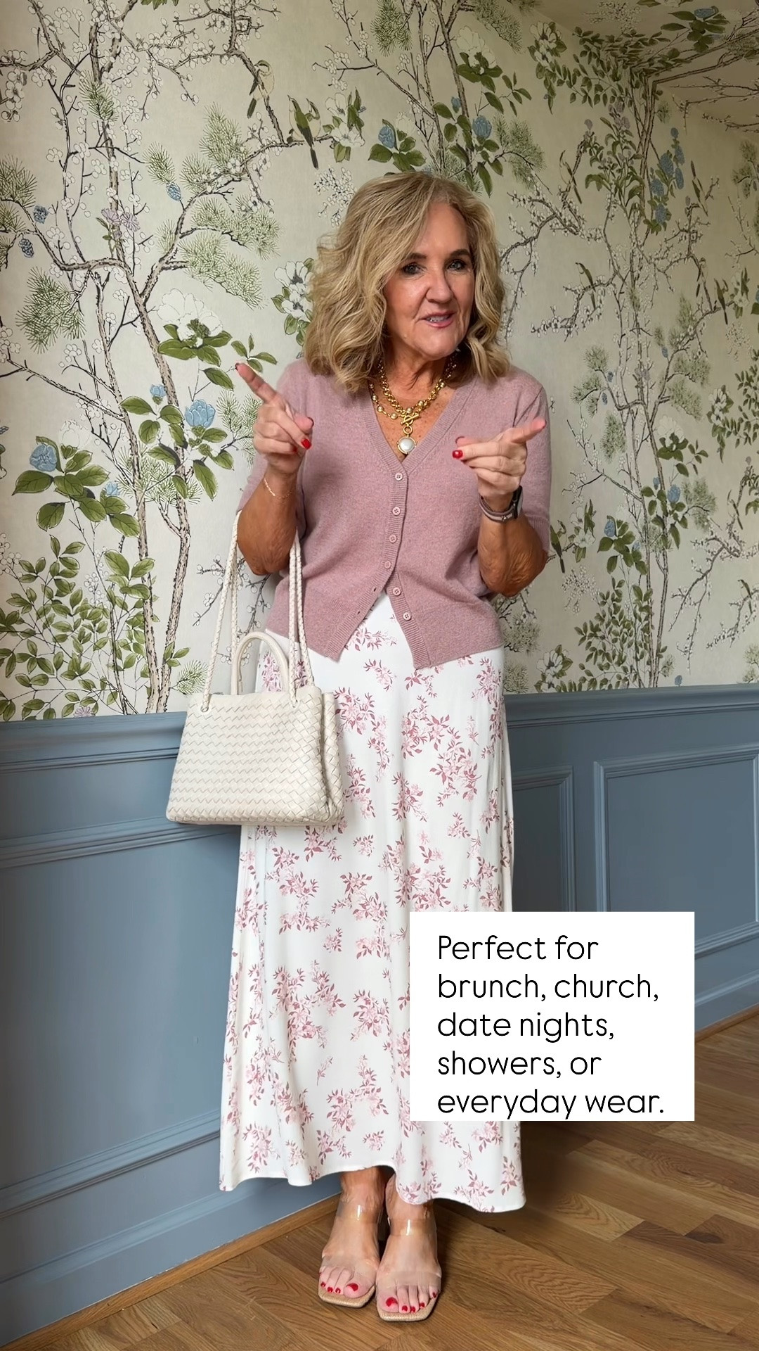 This feminine floral satin skirt is one of those pieces you’ll reach for again and again! Paired with a soft blush cardigan and a woven handbag, it creates an effortlessly elegant outfit that’s perfect for brunch, church, date nights, showers, or everyday wear. The soft blush tones make this look timeless and easy to style through the seasons.

💡 LTK MADE EASY
❤️ Heart = Support my posts!
🔖 Save = Get sale & restock alerts
📋 Lists = Keep favorites organized
📲 Share = Send lists and products to a friend. Hello, Christmas List!
💬 Comment = Ask me anything about what I’m wearing. :-)

#LTKootd #LTKSeasonal #LTKOver40