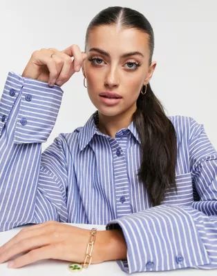 ASOS DESIGN WFH super oversized relaxed cotton dad shirt in navy stripe | ASOS (Global)
