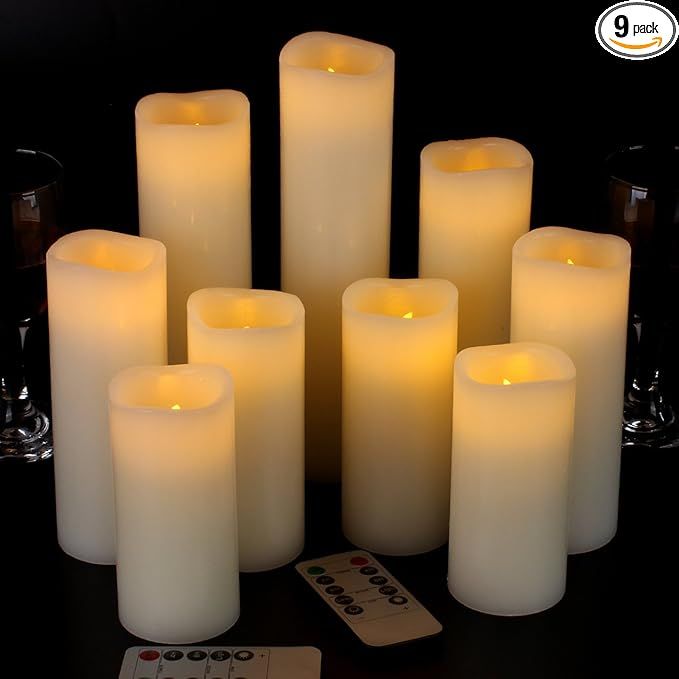 Vinkor Flameless Candles Battery Operated Candles 4" 5" 6" 7" 8" 9" Set of 9 Ivory Real Wax Pilla... | Amazon (US)