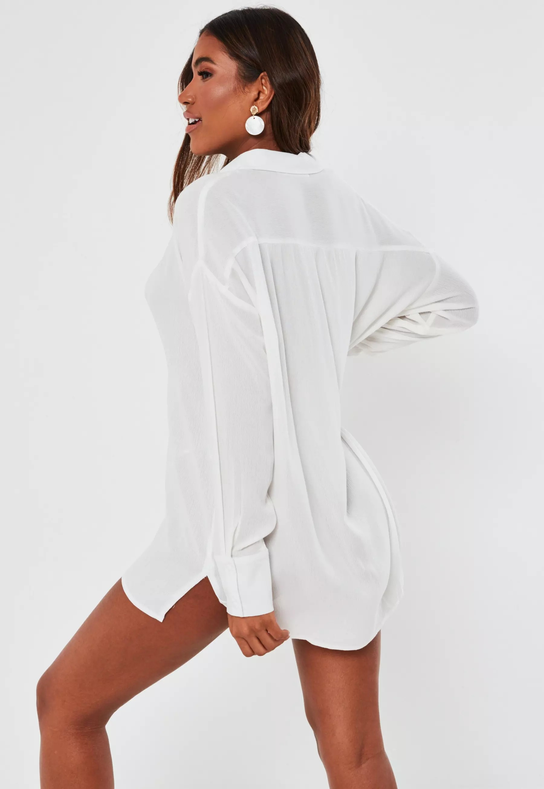 Missguided - White Crinkle Cover Up Beach Shirt | Missguided (US & CA)