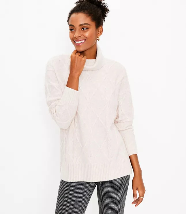 Cable Turtleneck Tunic Sweater | LOFT | LOFT