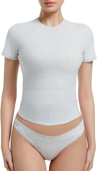 Abonlen Crewneck Short Sleeve T Shirts for Women Fitted Basic TeesY2k Going Out Tops | Amazon (US)