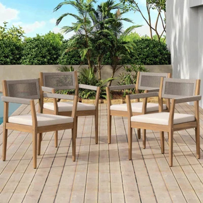 Acacia Wood Outdoor Dining Chairs– Teak Look With Rope & Cushions, Armrests – All-Weather Patio Furniture For Garden, Poolside, And Backyard (Durable | Wayfair North America