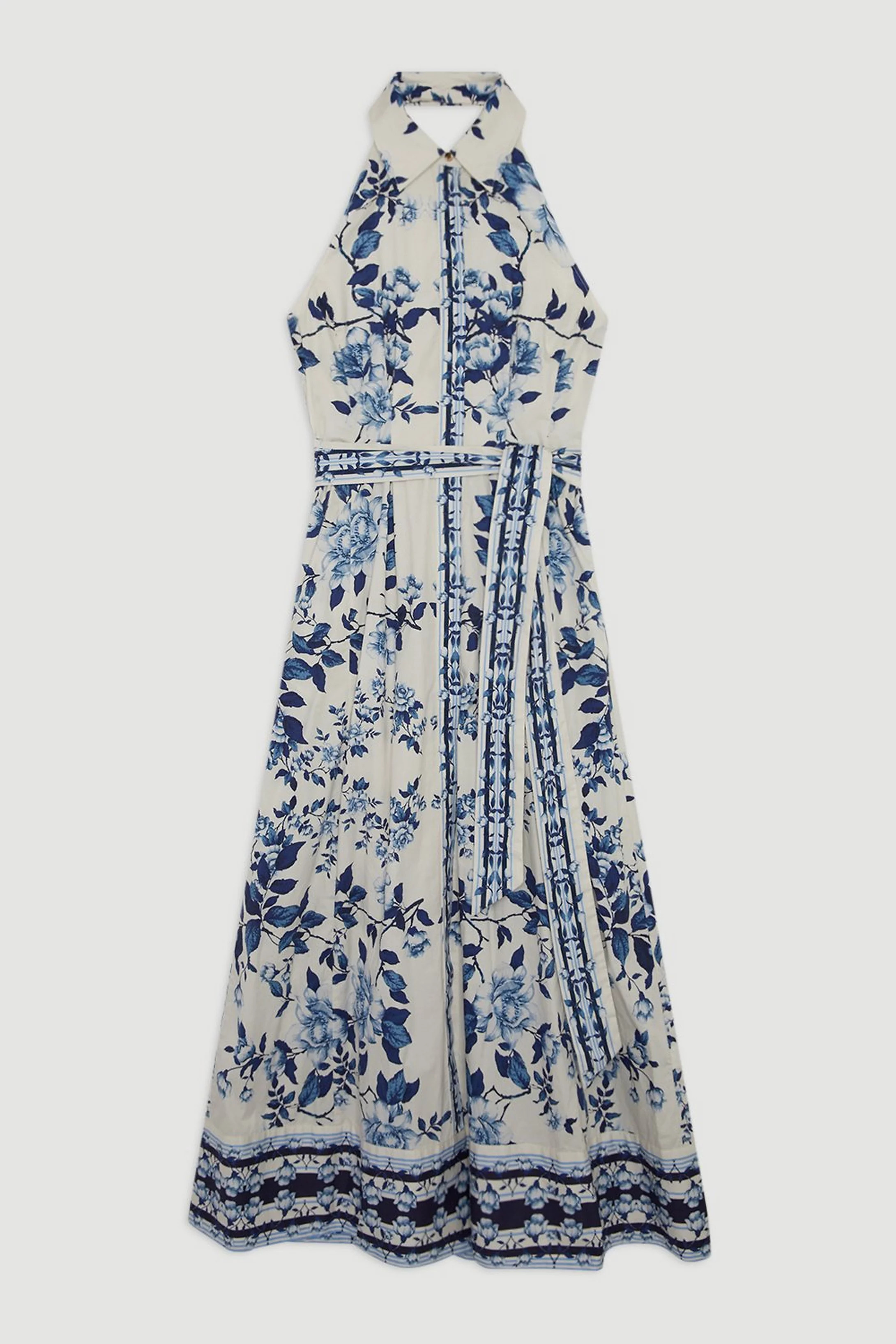 Lydia Millen Petite Cotton Sateen Woven Halter Shirt Dress | Karen Millen US