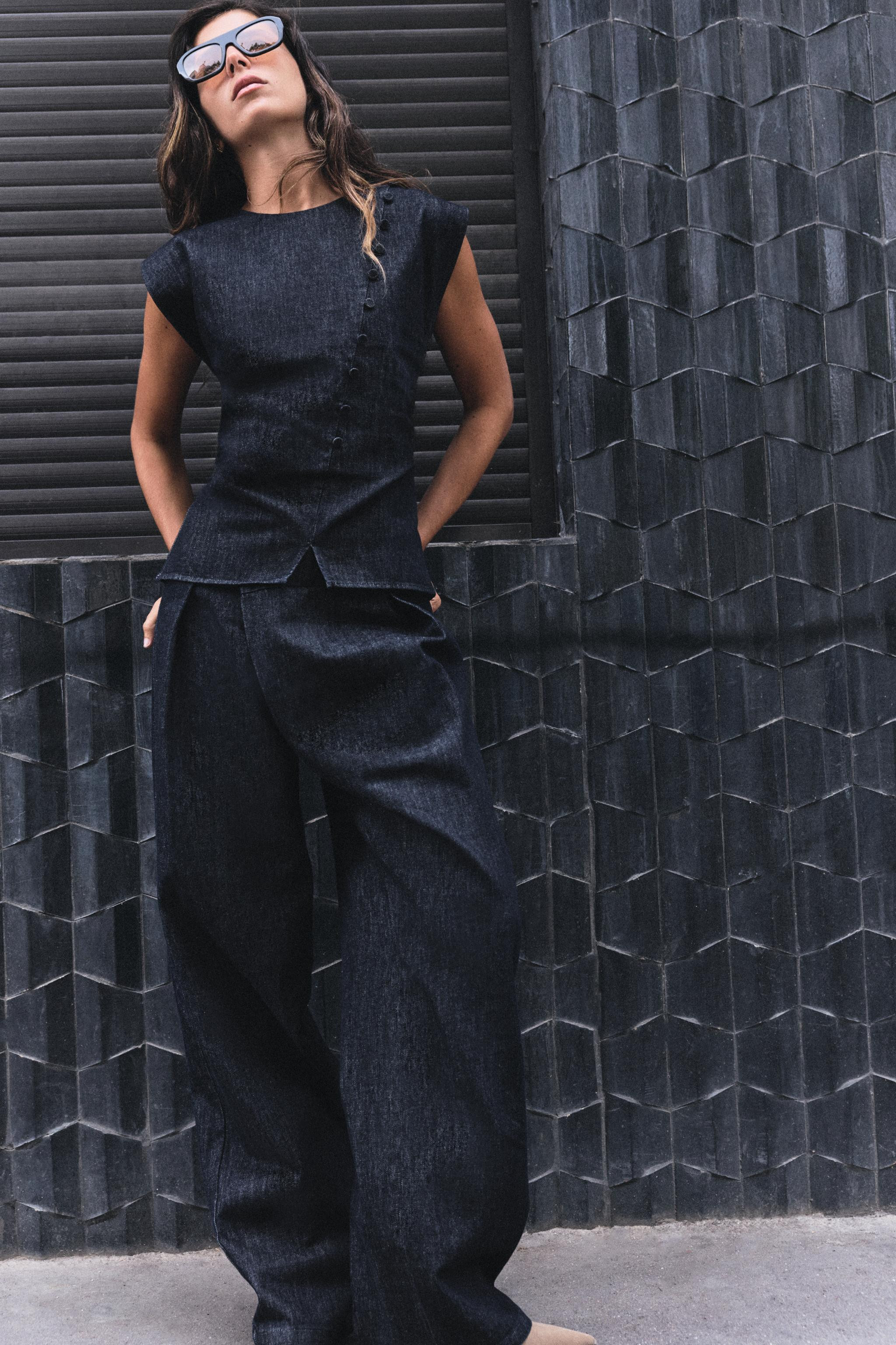 Z1975 DENIM TOP WITH COVERED BUTTONS | Zara US