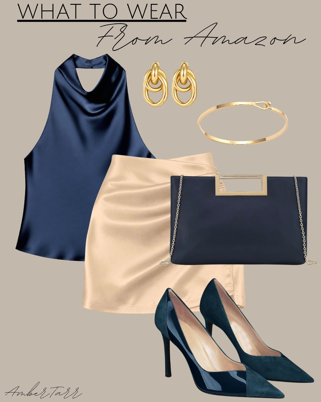 This cowl neck halter top paired with a satin skirt, a structured handbag with hardware, pointed toe pumps, gold layered hoop earrings, and a gold bangle bracelet is such an elegant and sophisticated outfit that feels effortlessly luxe and polished perfect for a date night. 

#LTKOver40 #LTKgrwm #LTKootd