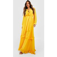 Womens Chiffon Boho Ruffle Detail Maxi Dress - Yellow - 12 | boohoo (US & Canada)