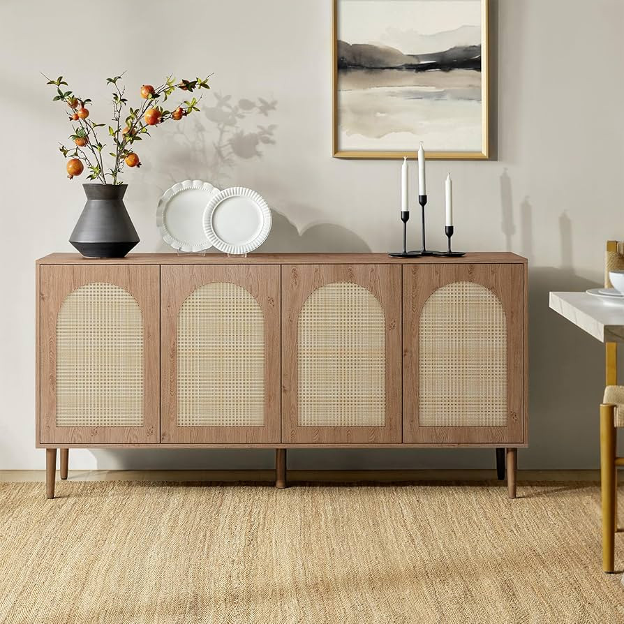 HULALA HOME 63" Wide Sideboard, Modern Sideboard Buffet Storage Cabinet with 4 Doors & 2 Adjustab... | Amazon (US)