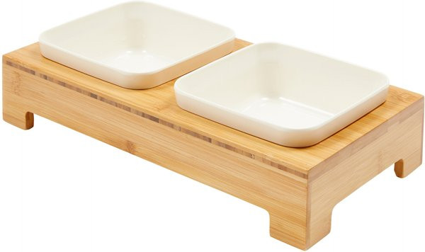 Frisco Square Melamine Dog & Cat Bowl Set with Bamboo Stand | Chewy.com