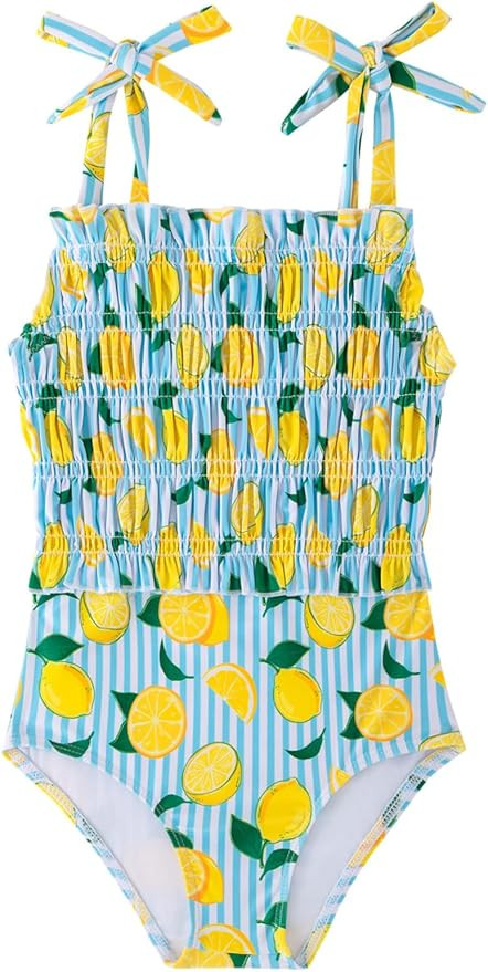 Toddler Girls Swimsuits Adjustable Straps One-Piece Swimwear Baby Girl Smocked Bathing Suits 2-6T | Amazon (US)