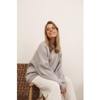 Gray Casual Oversized Sweatshirt For Women, Basic Plain Crew Neck With Long Sleeve | Etsy (US)