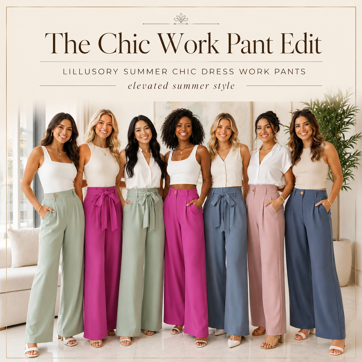 LILLUSORY Elevated Workwear | Colorful Summer Chic Business Casual Dressy Work Pants 

The LILLUSORY summer work pants in the colors everyone is going to want for warm-weather outfits — soft sage, pink, blush, blue, and easy neutrals that make workwear feel instantly fresher.

These are the kind of pants you save when you want to look polished without feeling overdressed. 

They’re high-waisted, flowy, comfortable, and easy to style with tanks, button-downs, bodysuits, sandals, flats, heels, or sneakers.

Perfect for:
• summer work outfits
• business casual outfits
• teacher outfits
• office pants
• colorful workwear
• elevated Amazon fashion
• vacation dinner outfits
• brunch outfits
• spring and summer capsule wardrobes
• comfy pants that still look chic
• wide leg pants that look expensive

The colors make these feel so much more fun than basic black pants, but they’re still wearable enough for work, travel, dinner, errands, and everyday outfits. 

I love the softer shades for an elevated summer capsule wardrobe and the brighter pinks if you want that polished outfit that actually stands out.

📌 Save this before you forget which colors you loved — these are the pants that make a simple tank or blouse look like a full styled outfit.

↓ Everything is linked!

#LTKSaleAlert #LTKWorkwear #LTKTravel