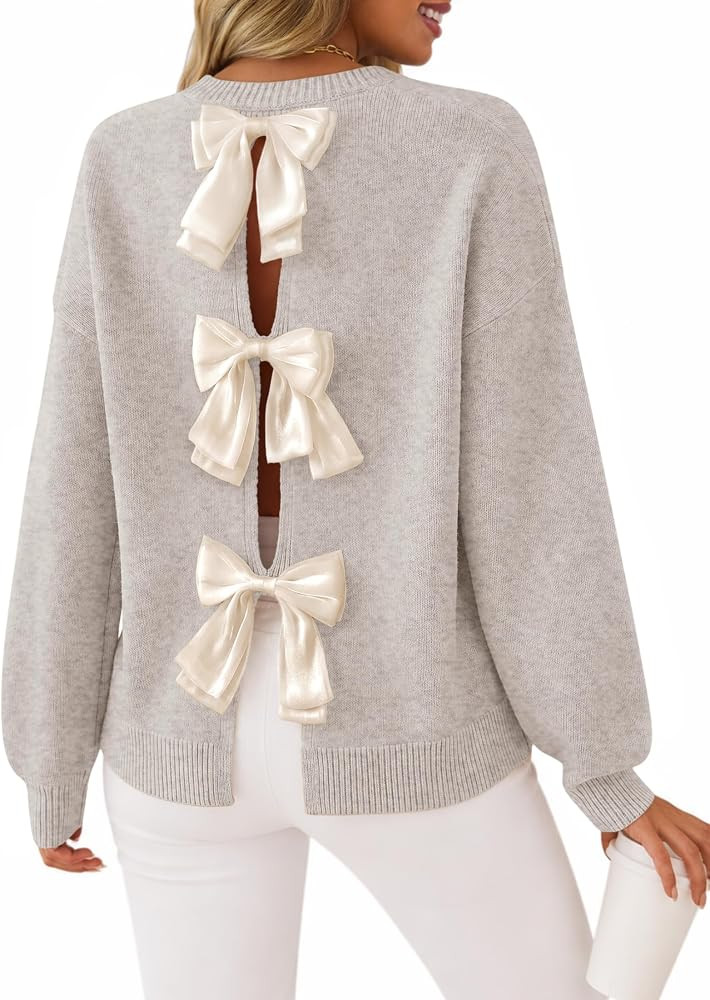 ZESICA Women's Fall Bow Knot Oversized Sweaters Trendy Pullover Tops | Amazon (US)