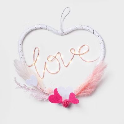 Valentine 17.5" White Lit Heart Love Wreath Wire with Yarn - Spritz™ | Target