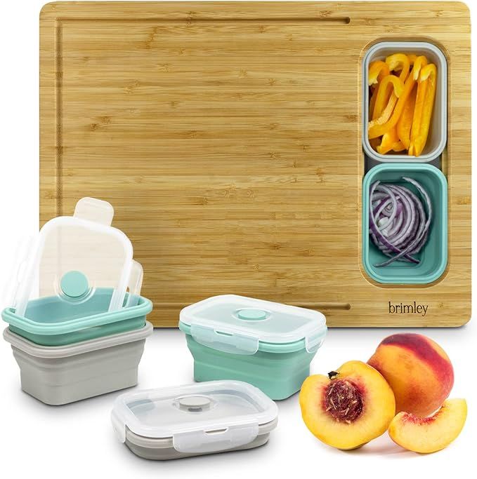 Brimley Bamboo Wood Cutting Board - Wooden Cutting Board with Containers and Lids for Food Storag... | Amazon (US)