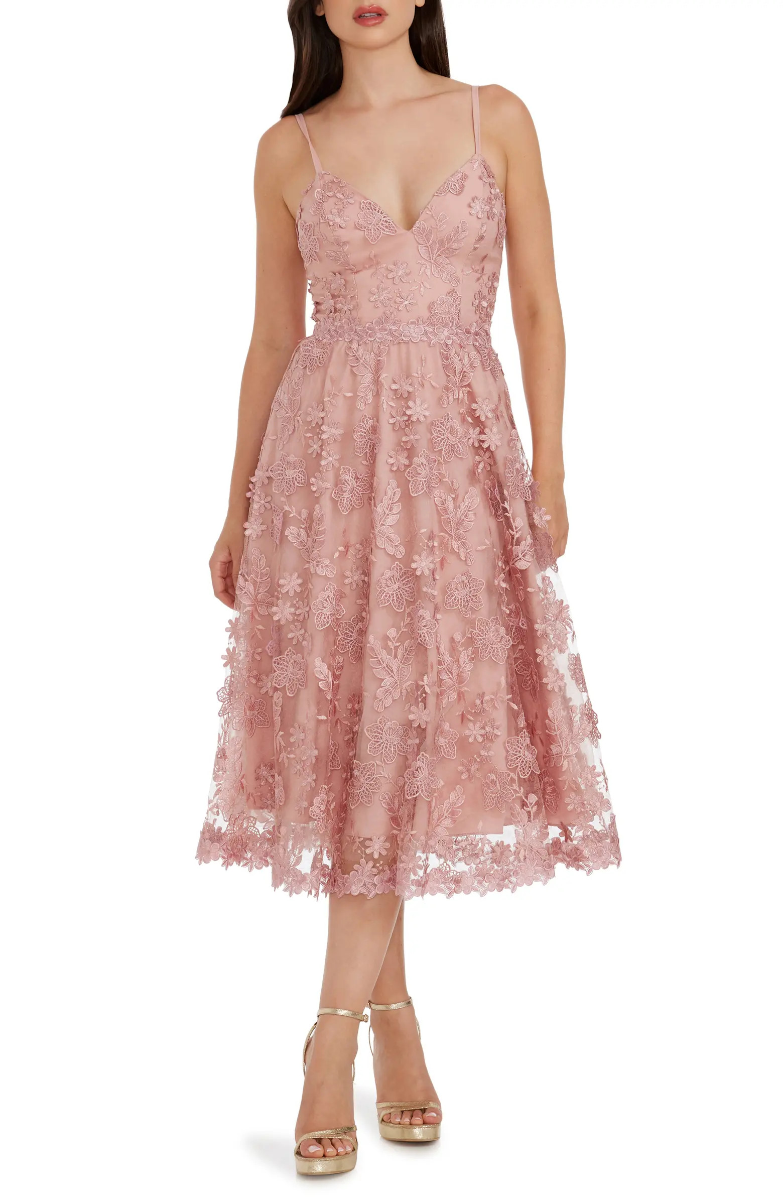 Tahani Floral Embroidered Fit & Flare Midi Dress | Nordstrom