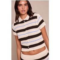 Blue Striped Crochet Polo Shirt | PrettyLittleThing US