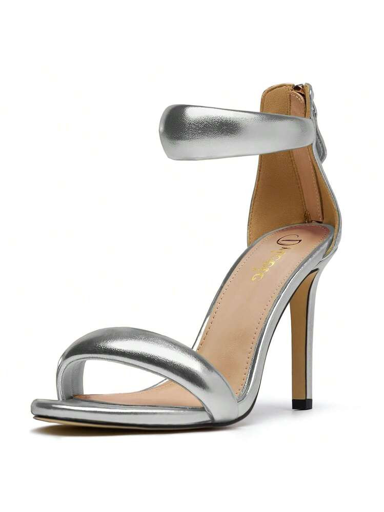 Driceic Women's Green Pump Open Toe Heel Sandals Back Zipper Round Ankle Strappy Stiletto Heels S... | SHEIN