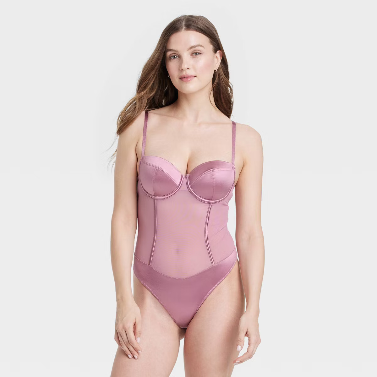 Women's Satin and Mesh Lightly Lined Lingerie Bodysuit - Auden™ | Target