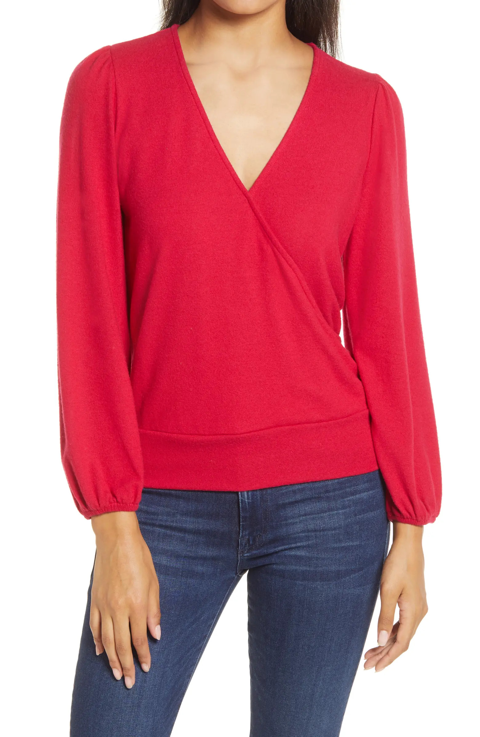 Surplice Blouson Sleeve Wrap Top | Nordstrom