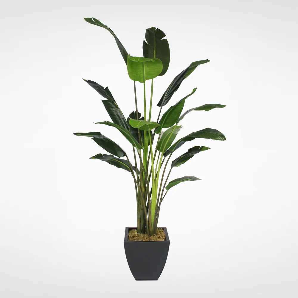 8' Artificial Birds of Paradise Plant in a Black Metal Pot | Bed Bath & Beyond