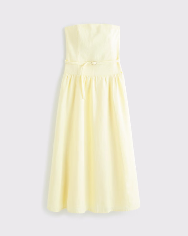 Premium Linen Drop-Waist Belted Midi Dress | Abercrombie & Fitch (US)
