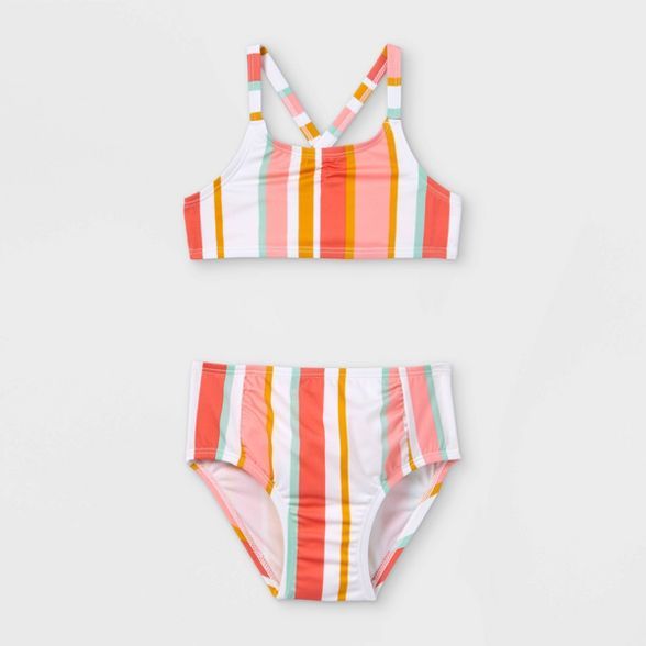 Toddler Girls' High Waist Striped Bikini Set - Cat & Jack™ Coral | Target