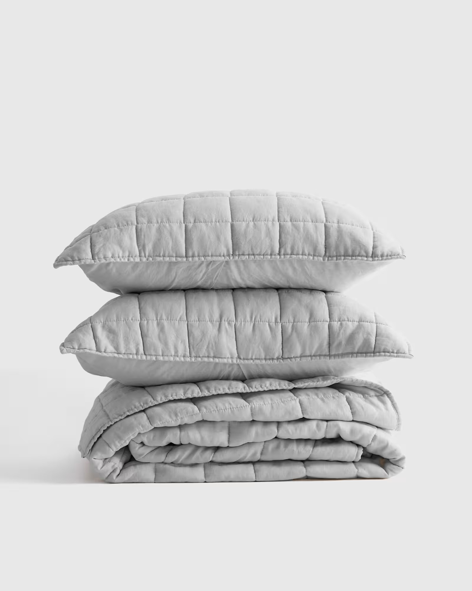 European Linen Box Quilt Set in Light Grey | Quince