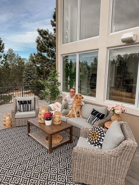 Back patio furniture from Walmart!! Love this set. The sofa and coffee table come together. Chairs sold in a set of two. 

Spring patio, deck, outdoor furniture  

@walmart #walmartpartner #IYWYK

#LTKSeasonal #LTKhome