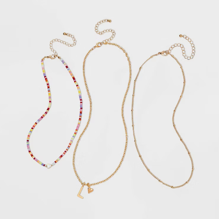 Girls' 3pk Initial Necklace Set - art class™ | Target