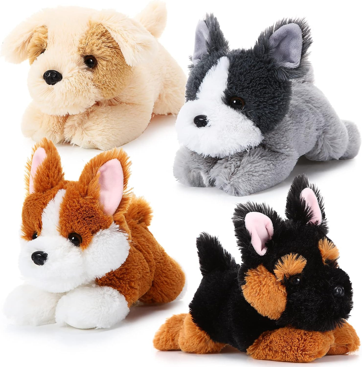 4 Pack 8 Inch Dog Plush Stuffed Animal Soft Fluffy Puppy Pillow Set Theme Party Favor Contains Co... | Amazon (US)