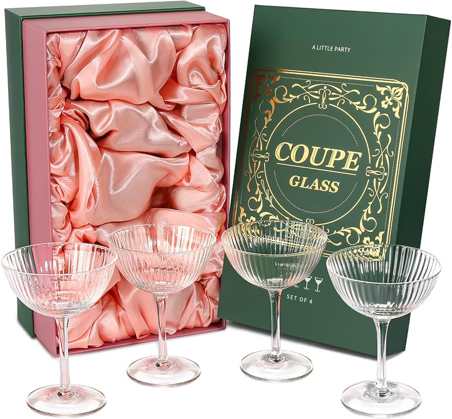 Coupe Glasses Set of 4 in Luxury Box for Christmas, 8oz Hand Blown Coupe Cocktail Glasses, Clear ... | Amazon (US)