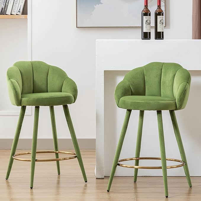 25.5 Inch Velvet Bar Stools Set of 2 Modern Counter Height Barstools with Back Comfy Bar Chairs f... | Amazon (US)
