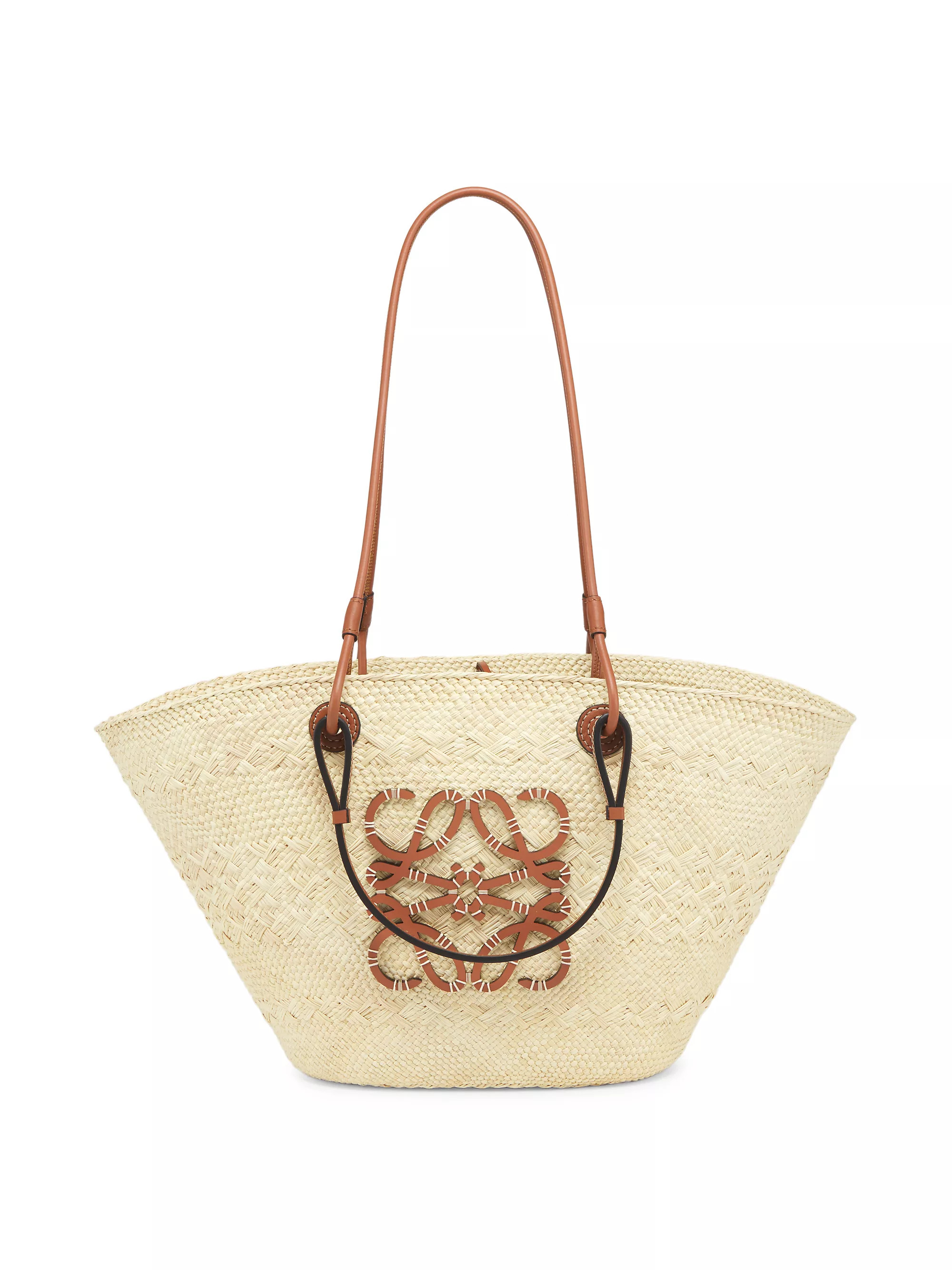 Paula's Ibiza Anagram Leather-Trimmed Iraca Basket Bag | Saks Fifth Avenue
