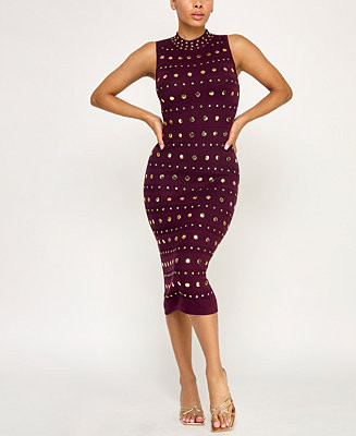 INVITEE Juniors' Mock Neck Studded Sweater Dress - Macy's | Macy's