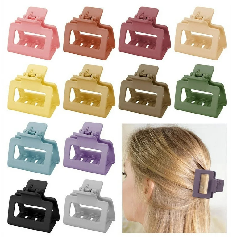 Prdigy 12 Pcs Small Claw Clips for Women Girls, Nonslip Rectangle Hair Clips, 2" Square Matte Sma... | Walmart (US)