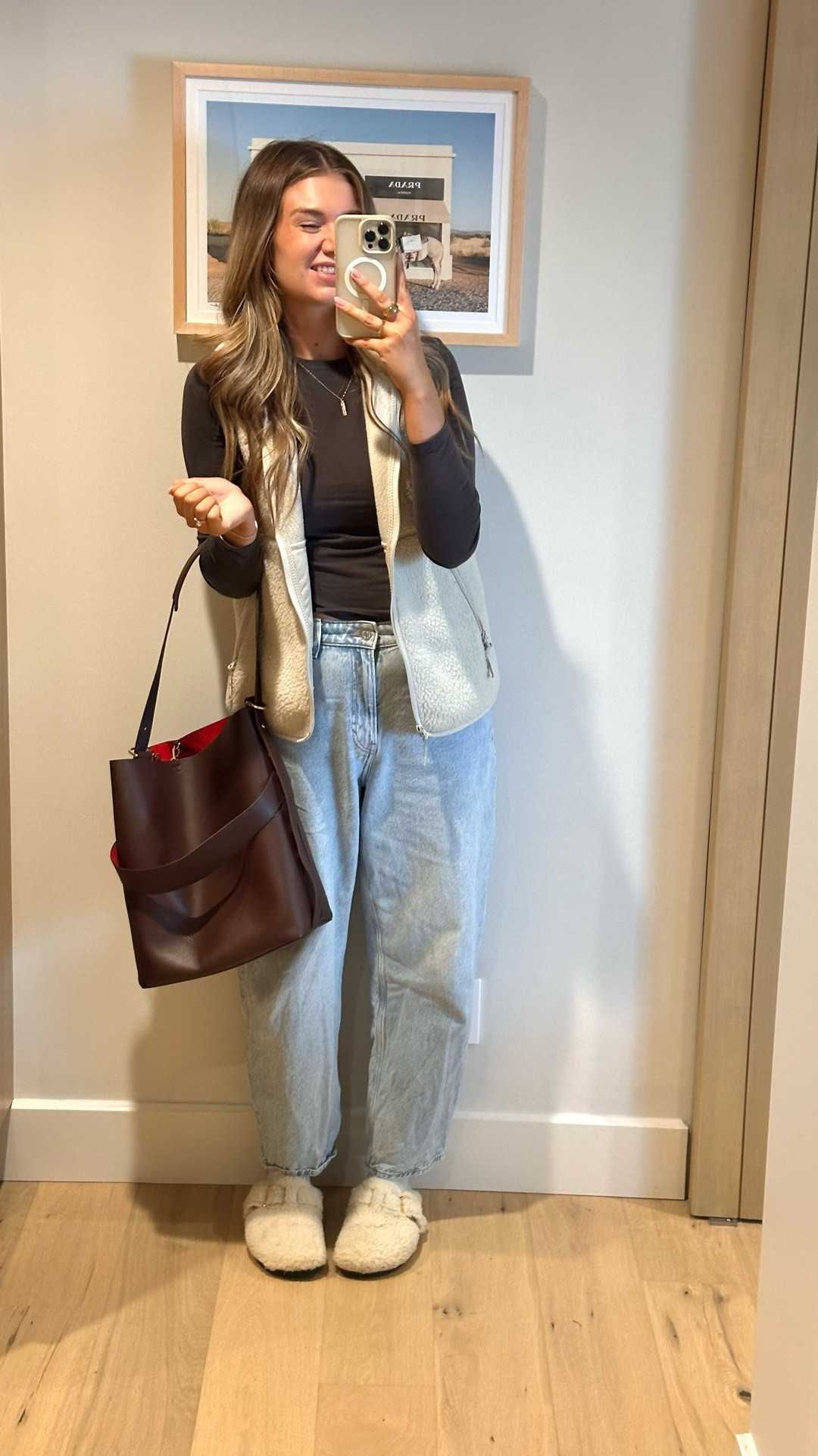 Two things: (1) obsessed with the chocolate brown and light wash jeans combo!! (2) this purse is perfect!! Love love love!!!

#LTKmidsize #LTKcanada #LTKfall