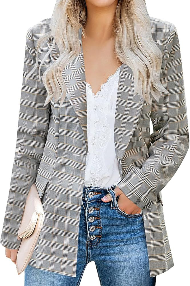 LUYEESS Women's Casual Work Office Notch Lapel Pockets Buttons Blazer Suit Jacket | Amazon (US)