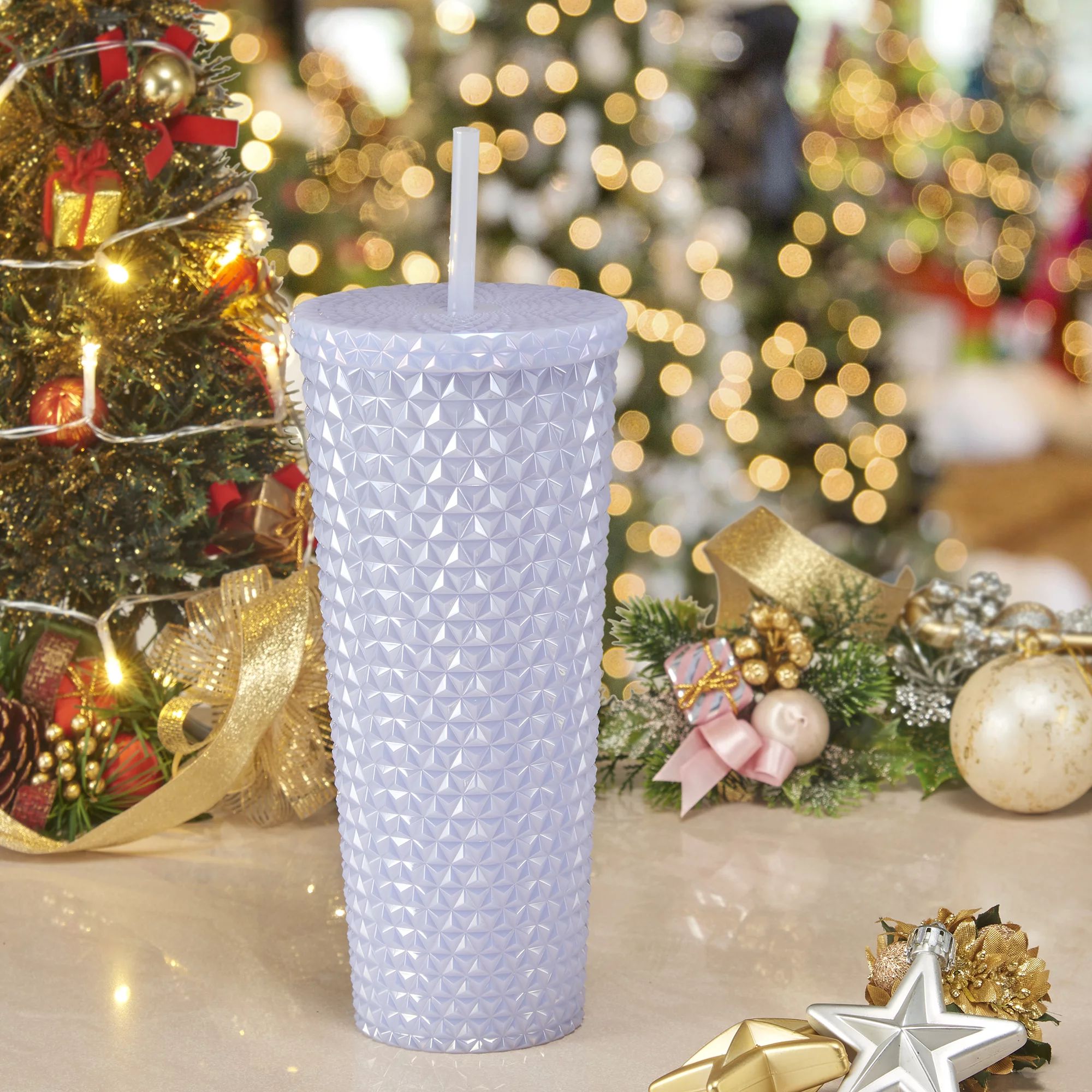 Holiday Time Christmas 26oz DW AS Plastic Textured Tumbler, Iridescent White | Walmart (US)