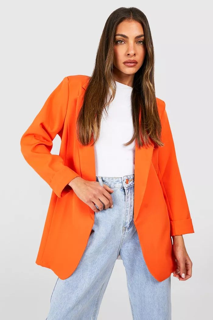 Basic Woven Turn Cuff Relaxed Fit Blazer | Boohoo.com (US & CA)